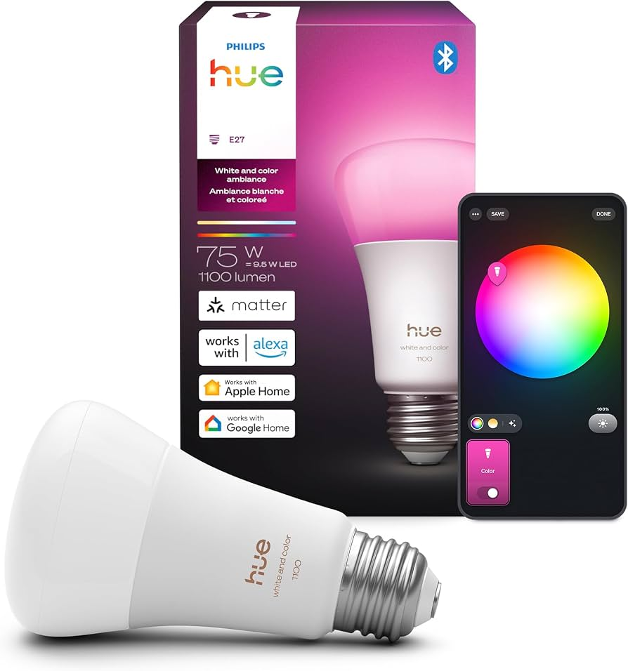 Lâmpada inteligente Philips Hue e aplicativo de controle de cor